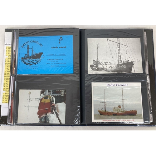 291 - A blue folder containing a collection of photographs and postcards of offshore pirate radio ships. T... 