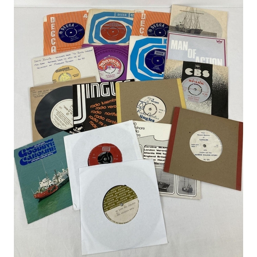 294 - A collection of vintage 7 inch singles relating to and used for offshore pirate radio. To include ex... 