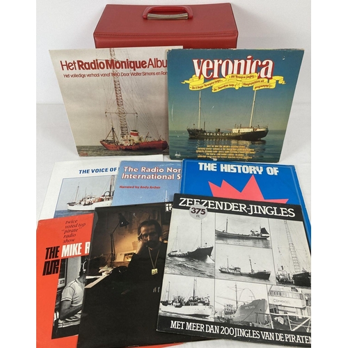 298 - A vintage LP record case together with 8 LP's relating to offshore pirate radio. To include: 