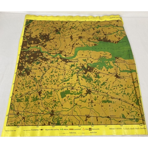 1183 - WWII German oil cloth canvas pilot's map of London and Gravesend/Chatham. Maps to both sides. The di... 