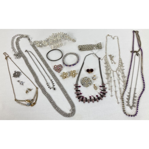 227 - A collection of vintage and modern diamante and stone set costume jewellery to include necklaces, ea... 