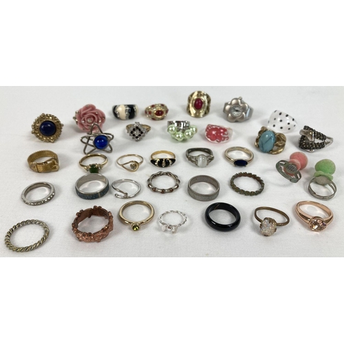 247 - 33 vintage and modern costume jewellery rings in varying designs and sizes. To include stone set, no... 