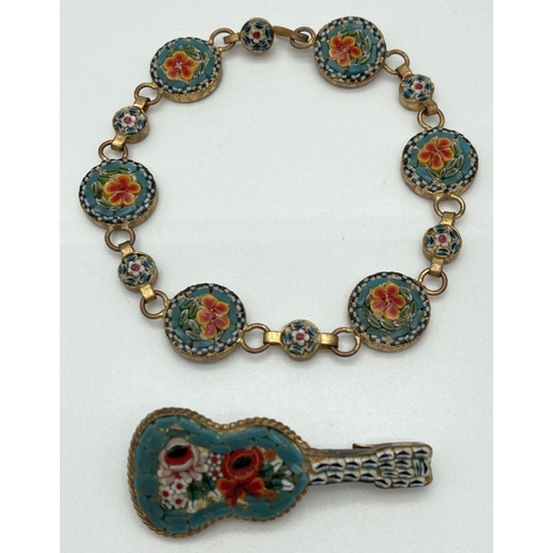 248 - 2 pieces of vintage micro mosaic jewellery both with a floral design. A bracelet with 12 round alter... 