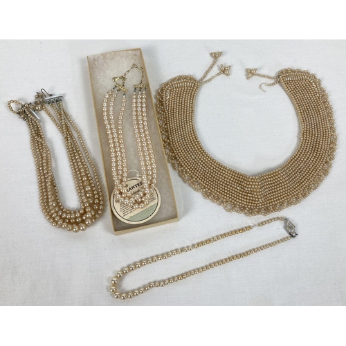 250 - A collection of vintage faux pearl necklaces to include a  1950's Baar & Beards Inc collar. Lot also... 