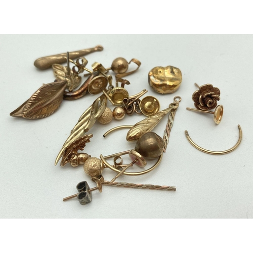 116 - A small quantity of scrap gold jewellery to include earrings and a gold tooth. Total weight approx 8... 