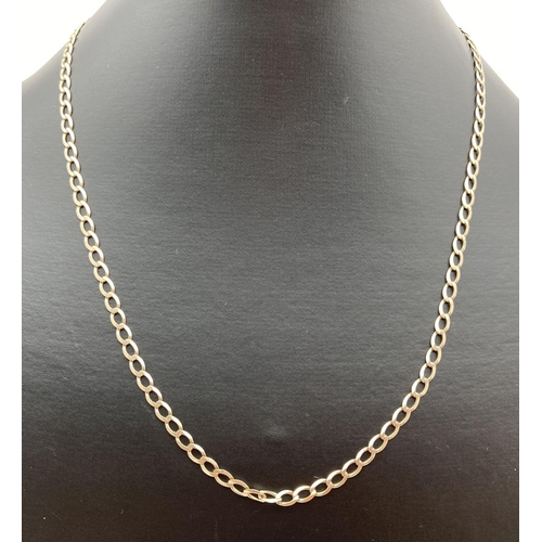 128 - An 18 inch 9ct gold curb chain with lobster clasp. Fixing link needs attention. Full hallmarks to fi... 