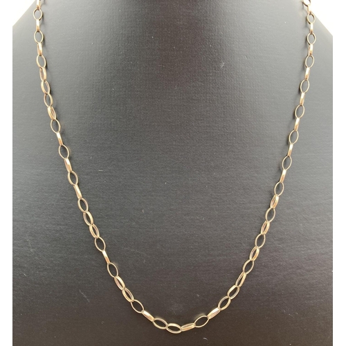 153 - An 18 inch 9ct gold belcher chain with spring clasp. Gold marks to clasp. Total weight approx. 3g.