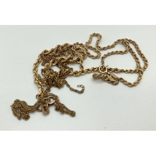 156 - A small quantity of broken 9ct gold chains. Marked or test as 9ct gold. Total weight approx. 6g.