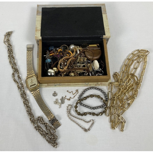 274 - A box of vintage and modern costume jewellery to include necklaces, bracelets and earrings.