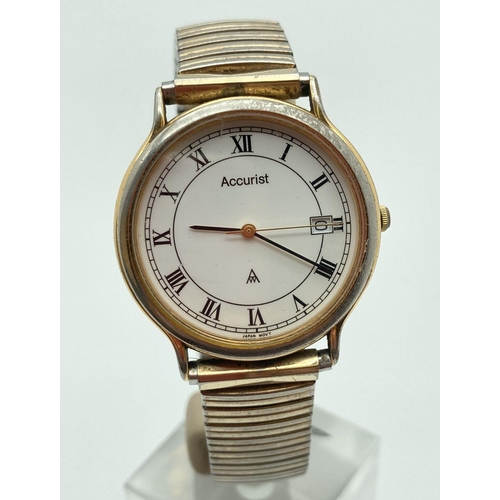 305 - A men's vintage wristwatch by Accurist with gold tone stainless steel expanding strap. Roman numeral... 