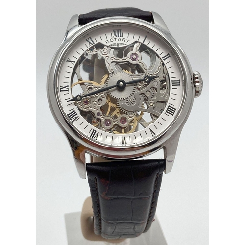 312 - A men's Rotary manual wind skeleton wristwatch model GS02521/06(13771) with leather strap. Stainless... 