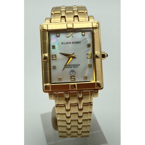 314 - A Klaus Kobec Entrepreneur wristwatch with gold tone stainless steel strap and case, mother of pearl... 