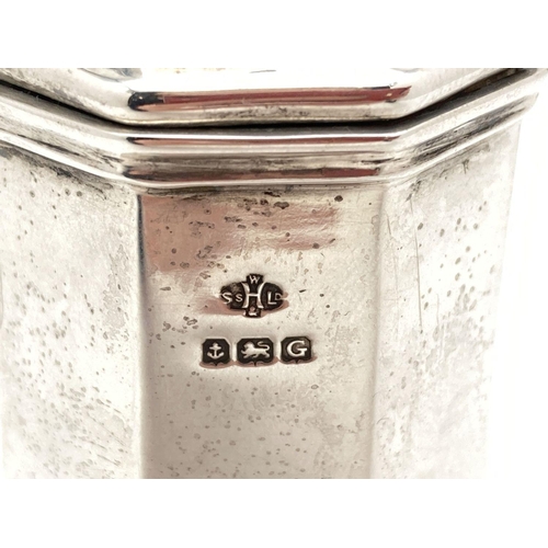 337 - A William Hutton & Sons silver octagonal shaped sugar sifter raised on a stepped pedestal foot. Both... 