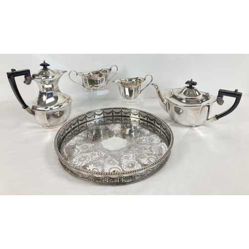 349 - A Victorian Francis Howard silver plated 4 piece tea set together with a decorative galleried tray. ... 