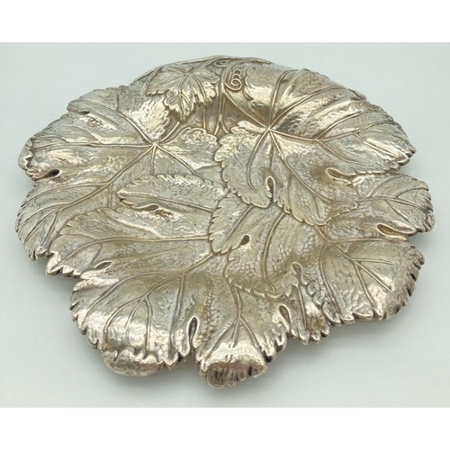 350 - A late 19th century silver plated fruit bowl in the form of vine leaves. Stamped to underside with m... 