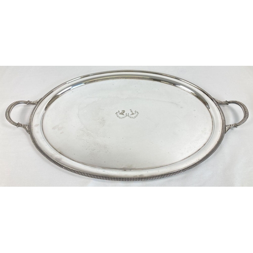 357 - An early 20th century William Hutton 'Cross Arrows' silver plated large oval serving tray. Engraved ... 