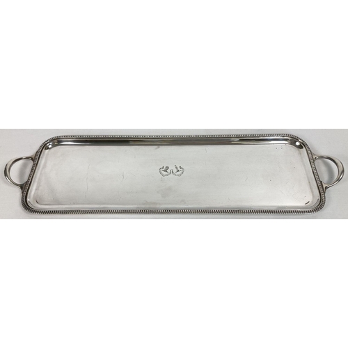 358 - An early 20th century Atkin Brothers silver plated rectangular shaped 2 handled serving tray. Engrav... 