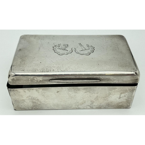 363 - A Victorian silver hinge lidded cigarette box cover (liner missing) with engraved detail to lid. Ful... 