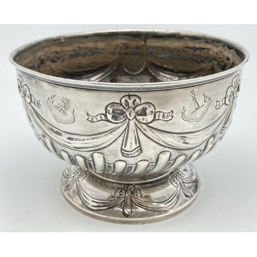 364 - A Mappin & Webb Victorian silver bowl with bow and swag detail, raised on a pedestal foot. Hallmarke... 