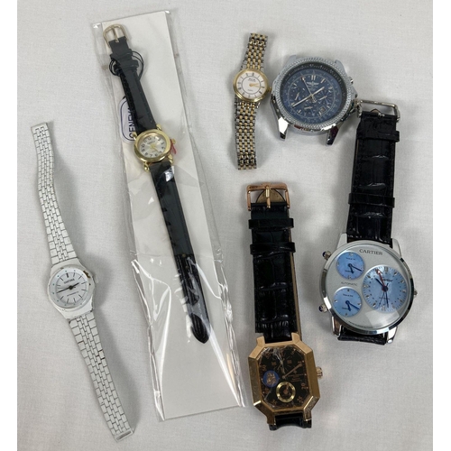 1045 - A tub of 6 assorted men's & ladies wristwatches for spares or repair. One in as new condition.