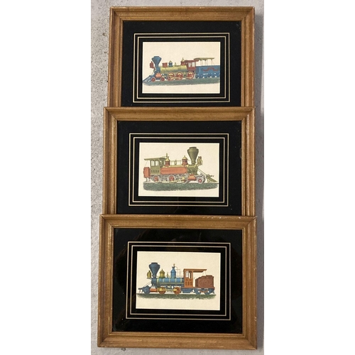 1253 - A set of 3 American Academy Arts coloured prints of locomotives. Wood framed & glazed. Frame size ap... 