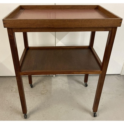 1368 - A vintage teak 2 tier tea trolley, top shelf is a removeable butlers tray. Approx. 89 x 69 x 46cm.