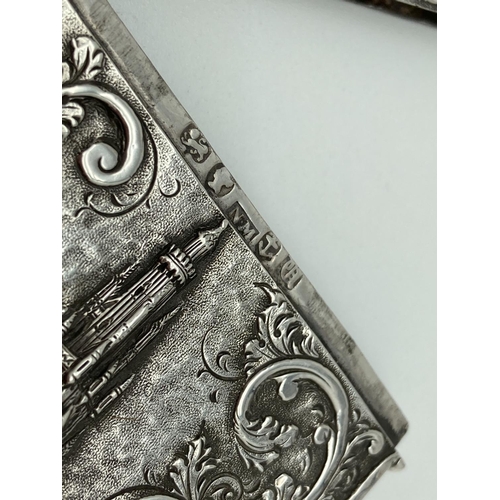 1073 - A Nathaniel Mills Victorian silver Castle Top card case featuring The Scott Memorial in relief. Full... 