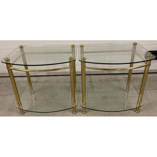 1389 - A pair of vintage 1980's occasional/side tables with gold coloured metal frames. Curve fronted glass... 