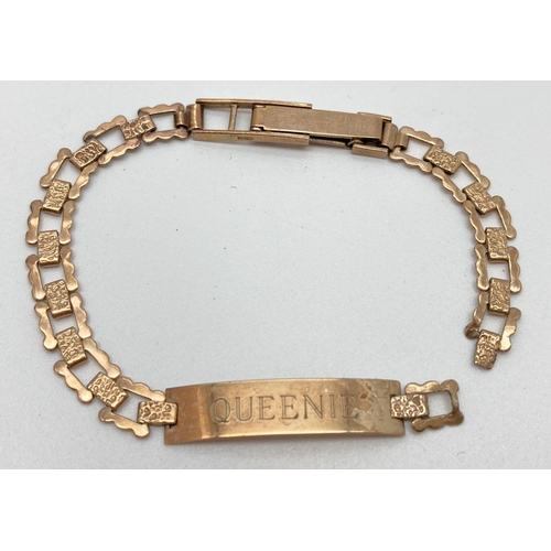 96 - A 9ct gold decorative identity bracelet for scrap or repair, engraved 