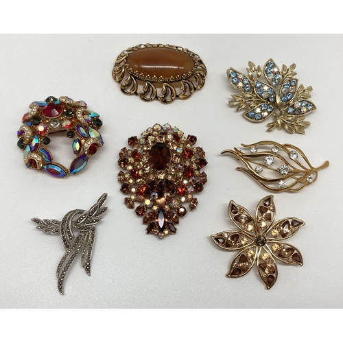 344 - A collection of 7 vintage large statement brooches, all stone set. To include examples by Sphinx.