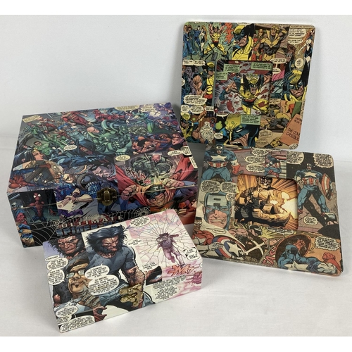 1228 - 4 wooden items with Marvel & DC comic book decoupage decoration. Depicting Captain America, Wolverin... 