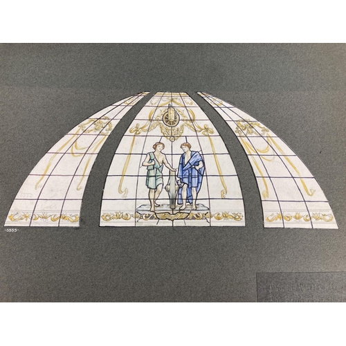 1291 - T.W. Camm Art glass Studios, Smethwick. 4 x 3 sectional watercolours of stained glass window designs... 