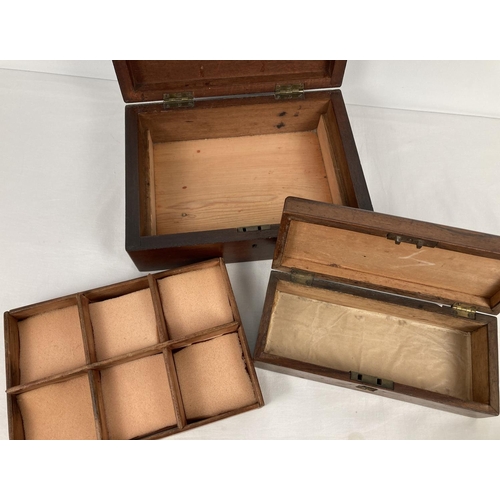 1300 - 2 vintage mahogany boxes with inlaid detail. A writing/jewellery box with sectional lift out compart... 