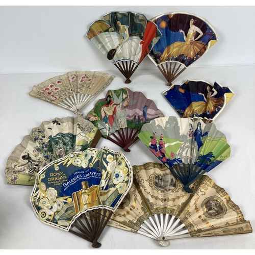 1271 - A collection of vintage paper fans, mostly advertising. To include Galeries Lafayette Royal Origan, ... 