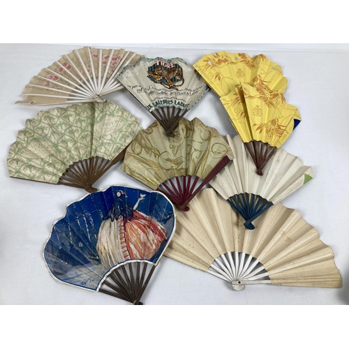 1271 - A collection of vintage paper fans, mostly advertising. To include Galeries Lafayette Royal Origan, ... 