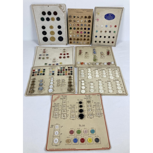 1278 - A collection of 8 vintage salesman's sample cards of vintage buttons. In varying sizes and designs t... 