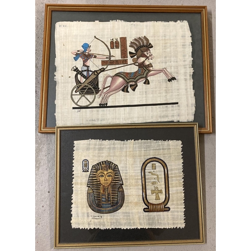 1190 - 2 framed and glazed hand painted Egyptian papyrus pictures with gilt detail. Larger frame size appro... 