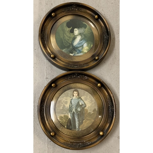 1364 - 2 vintage circular framed portrait prints in heavy bronzed effect wooden frames. Each approx. 35cm d... 