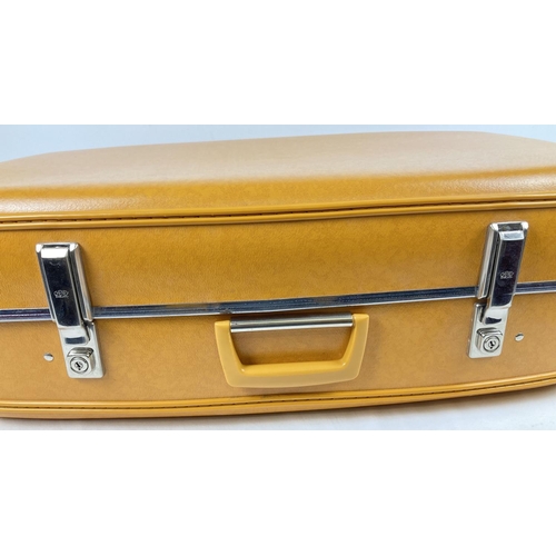 1280 - A vintage 1960's mustard coloured suitcase by Cheney. Check patterning fabric lining with interior e... 