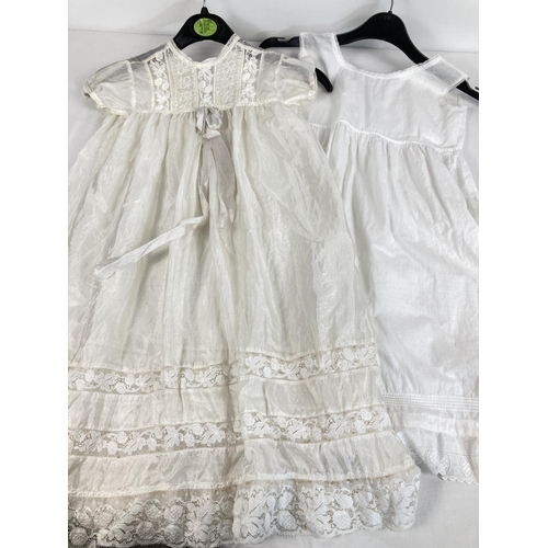 1281 - A vintage silk and lace christening gown with cotton under slip with embroidery detail to hem. Fine ... 