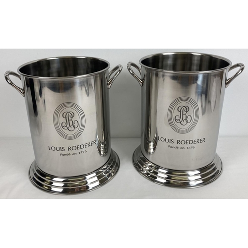 1075 - A pair of silver plated 2 handled Louis Roederer champagne coolers. Approx. 24cm tall x 18cm diamete... 