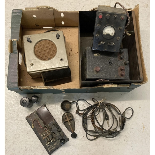 1321 - A box containing a collection of vintage Morse code equipment. To include a YA 2488 WWII ear Buzzer ... 