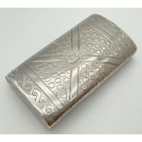 1085 - A Georgian silver rectangular cushion form snuff box By William Pugh. Engraved circular, cross and t... 