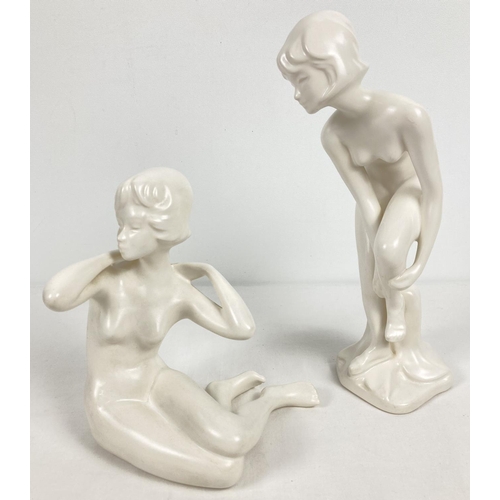 1168 - 2 vintage Goebel ceramic nude art deco style figures in blanc de chine finish. Taller figure (approx... 