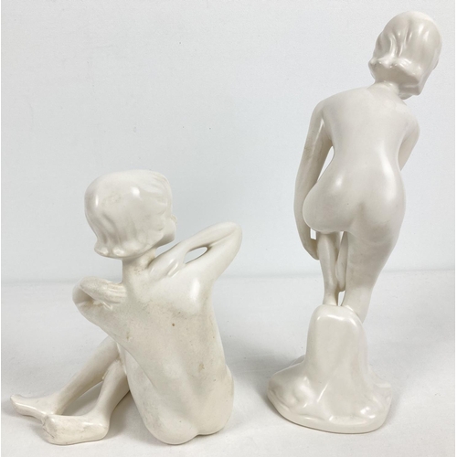 1168 - 2 vintage Goebel ceramic nude art deco style figures in blanc de chine finish. Taller figure (approx... 