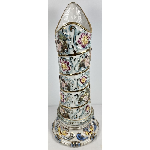 1172 - A large Capodimonte Italian porcelain stick/umbrella stand with gilt detail. Decorated with floral a... 