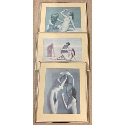 1368 - 3 metal framed nude prints in pastel tones with gallery sticker to reverse. From The Longfield Galle... 