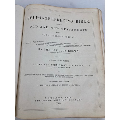 1216 - A large antique leather bound Brown's Self Interpreting Bible Printed by A Fullarton And Co., Edinbu... 