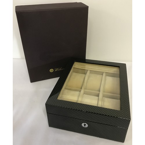 1023 - A new boxed Walwood watch box in a geometric design and high gloss finish. Interior is cream velvete... 