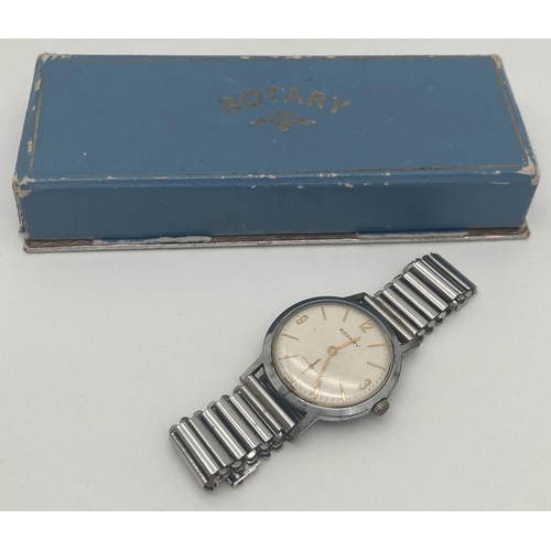 1167 - A mens vintage Rotary wristwatch with white face and secondary dial detail. Bonklip stainless steel ... 